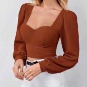 SHEIN Terracotta Puff Sleeve Crop Top